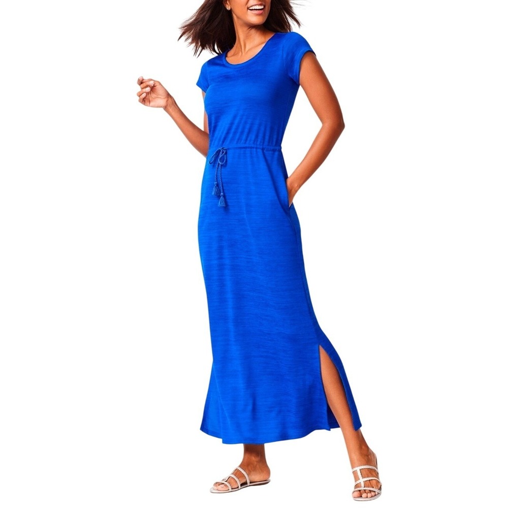 T by Talbots Knit Maxi Tee Shirt Dress Sundress Large Blue Vacation Casual